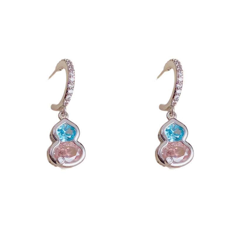 Elegant Zircon Colorblock Gourd Drop Earrings – Floral Design