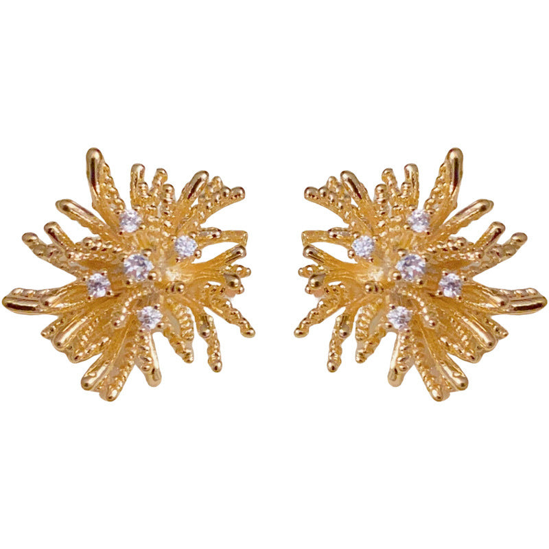 14K Gold Dandelion Firework Stud Earrings – Chic Minimalist Design
