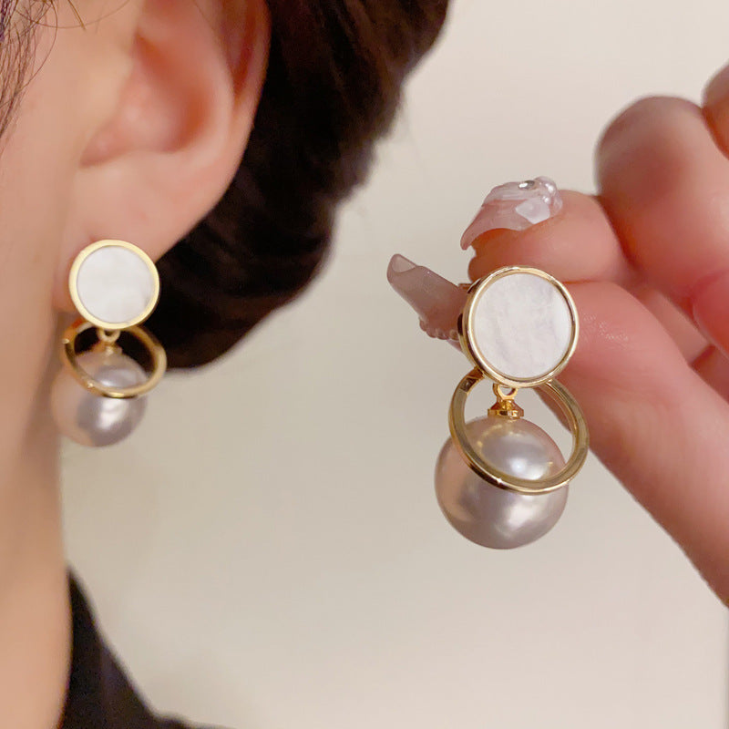 14K Gold-Plated Hollow Round Pearl Drop Earrings - Chic Vintage Design