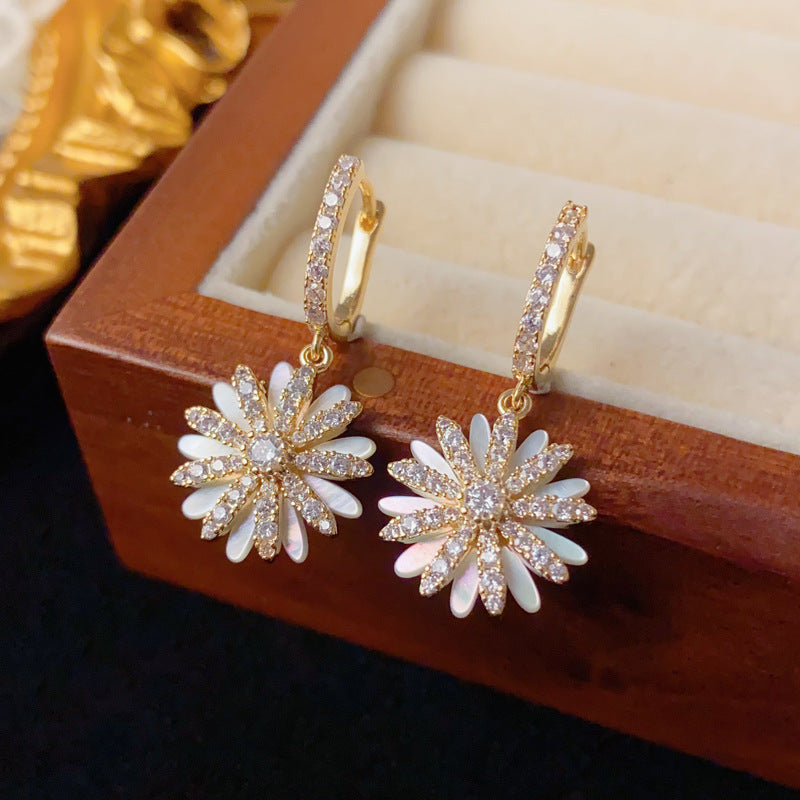 Elegant Zircon Shell Petal Drop Earrings – Floral Design