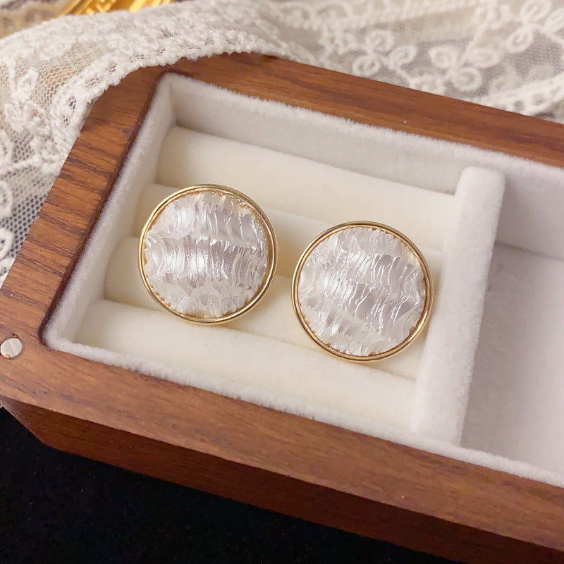 Luxury Textured Metal Circle Stud Earrings – Minimalist Design