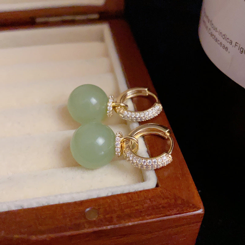 14K Gold Zircon Green Sphere Dual-Wear Earrings - Chic Elegance Design