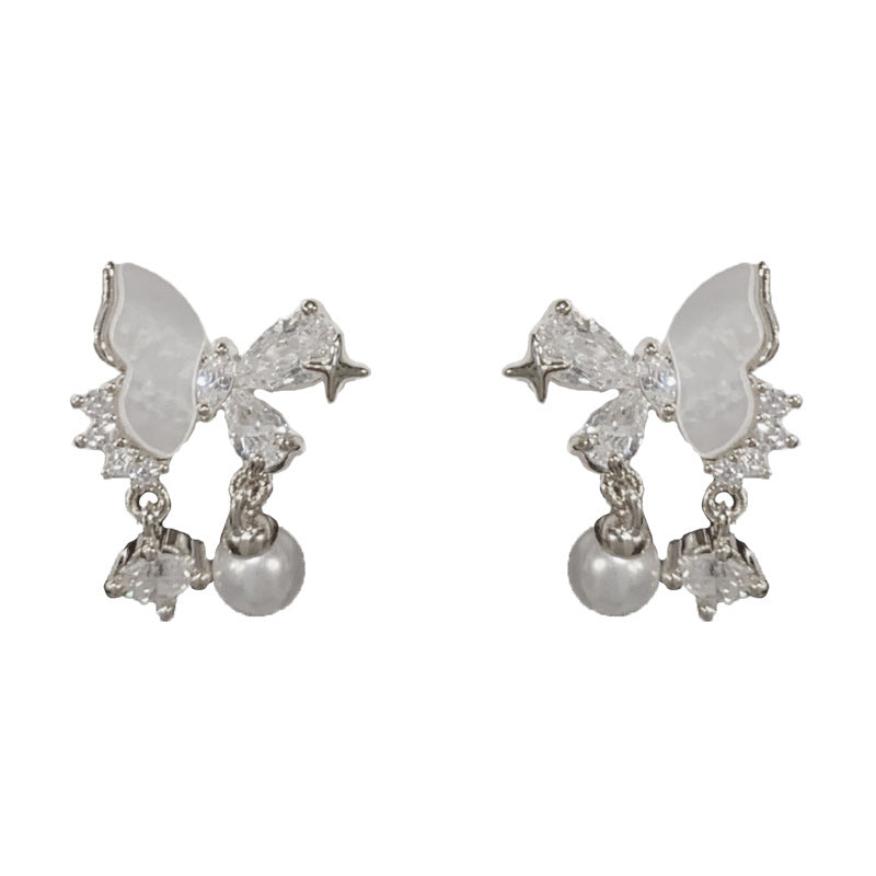 14K Gold-Plated Shell Butterfly Tassel Earrings– Elegant Dangle Design