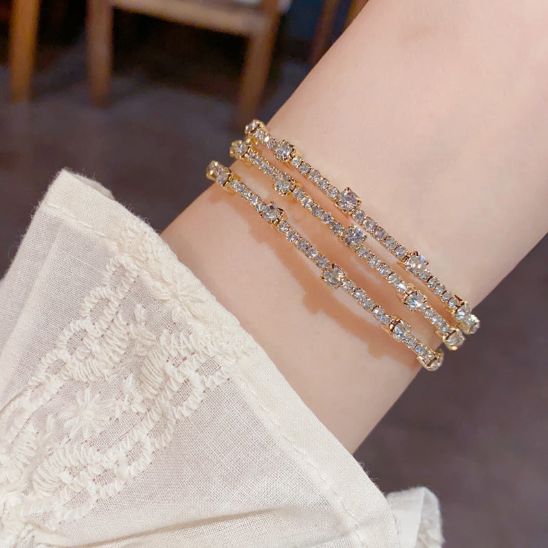 14K Luxury Multi-Layer Rhinestone Stretch Bracelet – Geometric Design