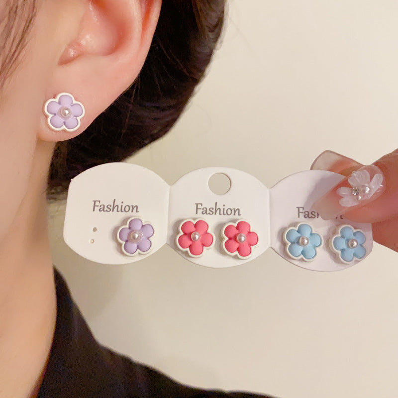 Colorful Flower Set & Pearl Flower Stud Earring - Sweet Chic Design