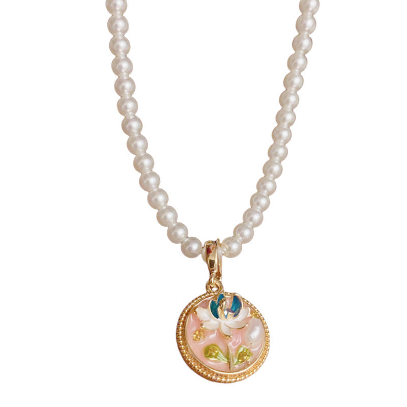 14K Gold Monet Garden Flower Pendant Pearl Necklace – Sweet & Elegant