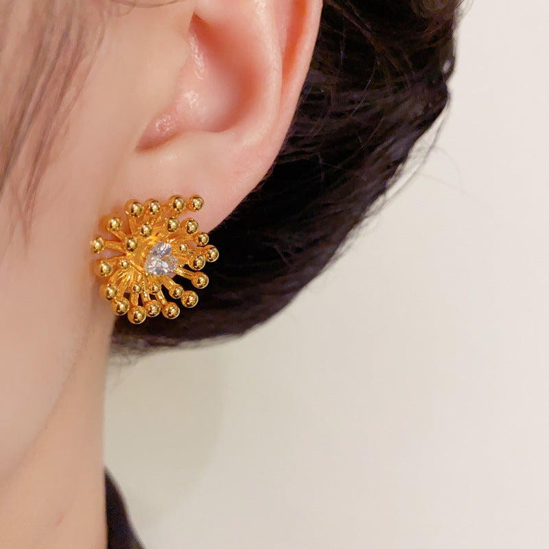 Luxury Zircon Metal Firework Stud Earrings – Geometric Design