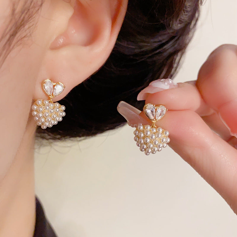 14K Gold-Plated Pearl Heart Drop Earrings – Elegant Minimalist Design