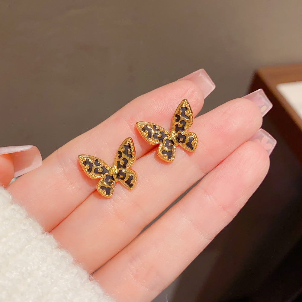Eaioncol Leopard Butterfly Stud Earrings 14K Gold Plated