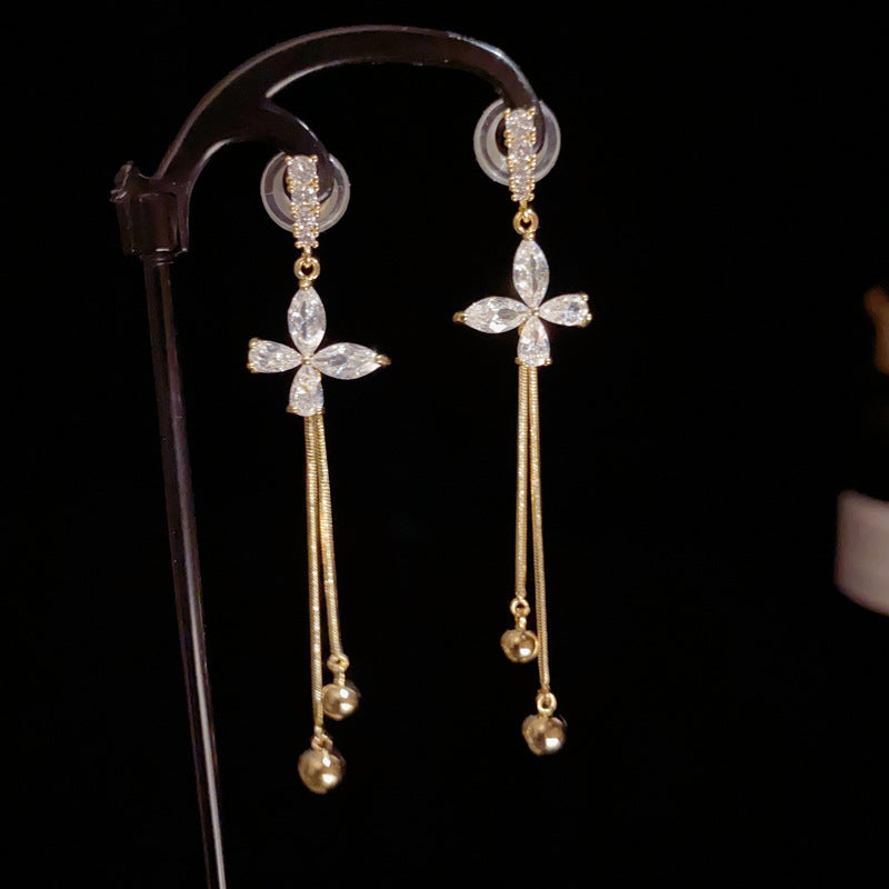 14K Gold-Plated Zircon Butterfly Long Tassel Earrings - Chic Elegance