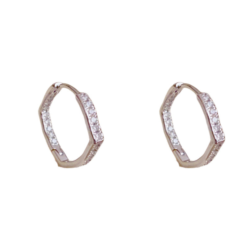 Elegant Full-Zircon Geometric Round Earrings – Silver Needle Design