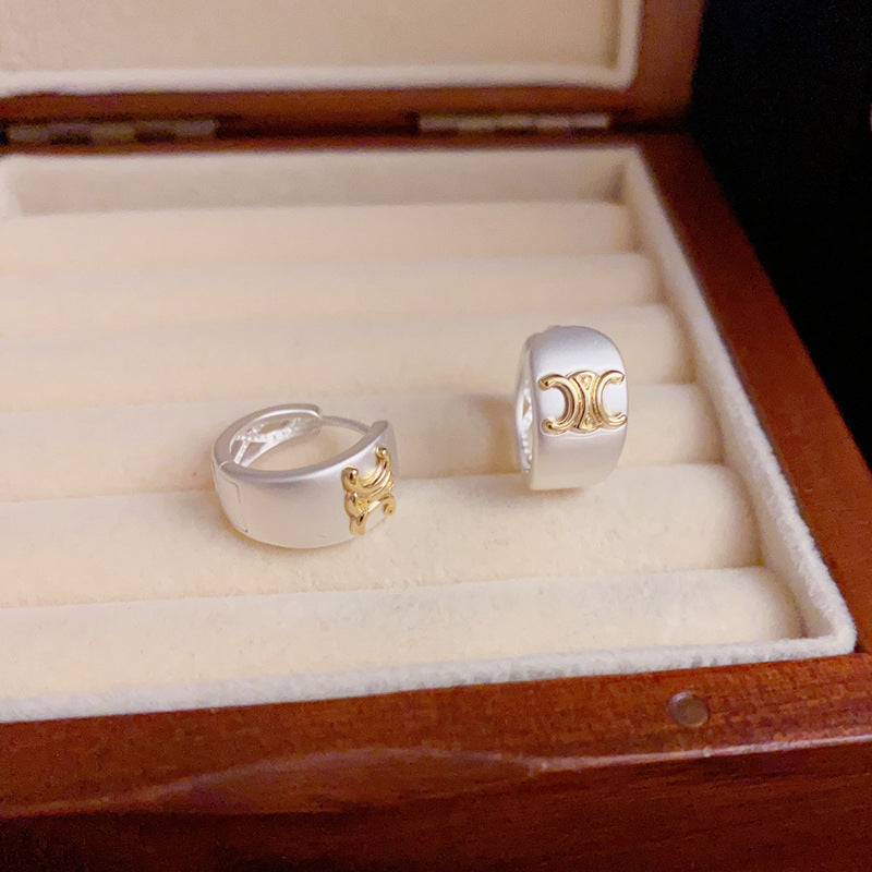 Silver-Plated Luxury Arc de Triomphe Hoop Earrings – Geometric Design