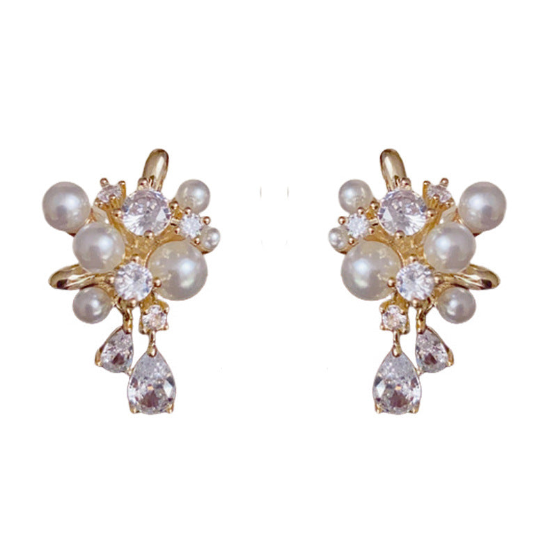 14K Gold-Plated Firework Pearl Drop Earrings – Elegant Tassel Design