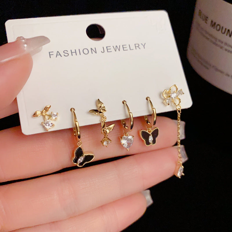 14K Gold-Plated Black Butterfly Three-Piece Earring Set - Chic&Elegant
