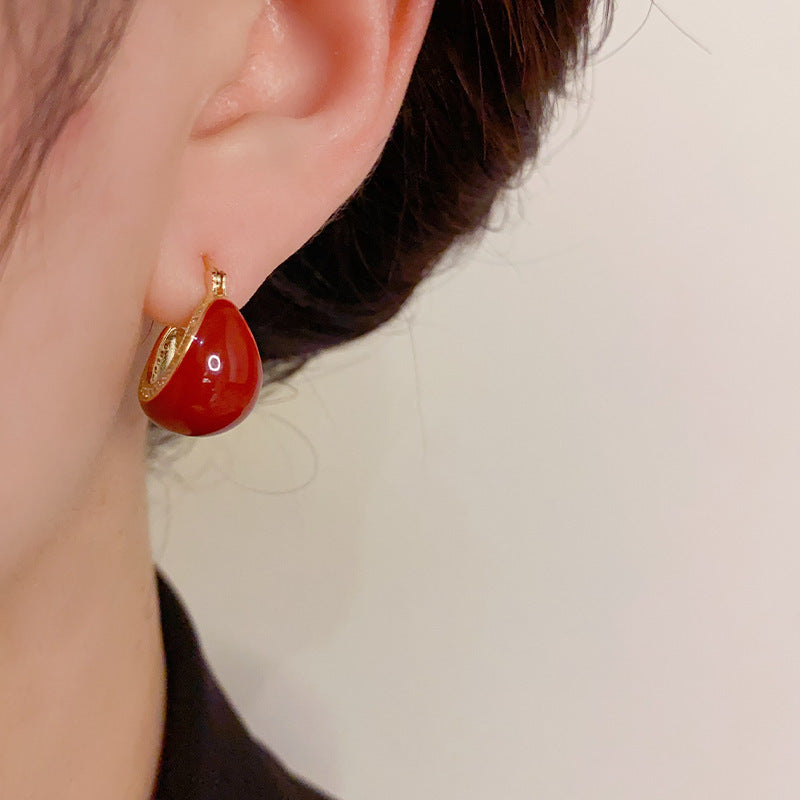 Luxury Red Enamel & Zircon Teardrop Ear Cuff – Elegant French Design
