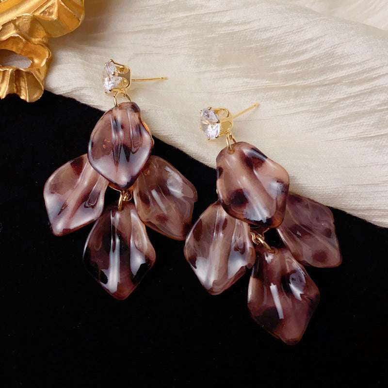 Elegant Leopard Print Leaf Tassel Earrings – Floral Design