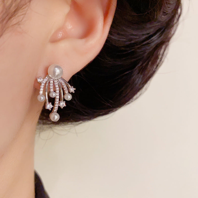 14K Gold-Plated Firework Pearl Earrings – Elegant Minimalist Design