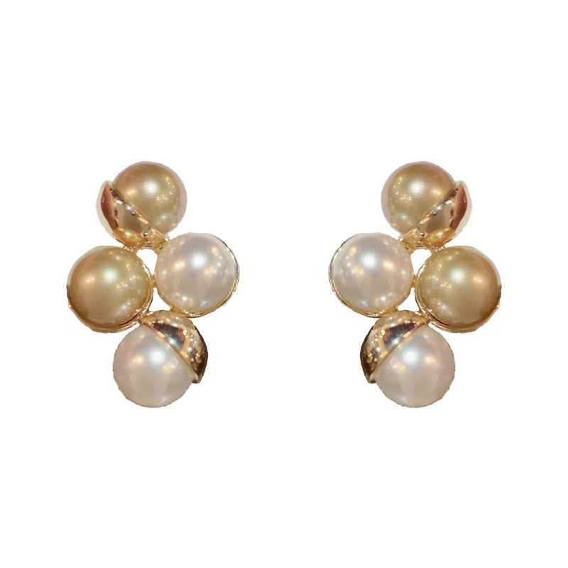 14K Gold-Plated Color-Block Irregular Pearl Earrings - Elegant Design