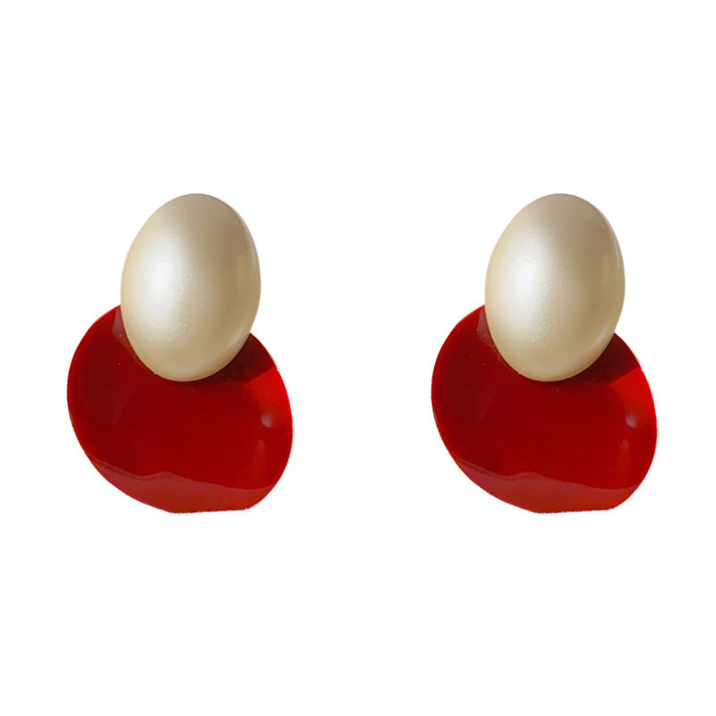 Luxury Geometric Color-Block Oval Stud Earrings – Elegant Design