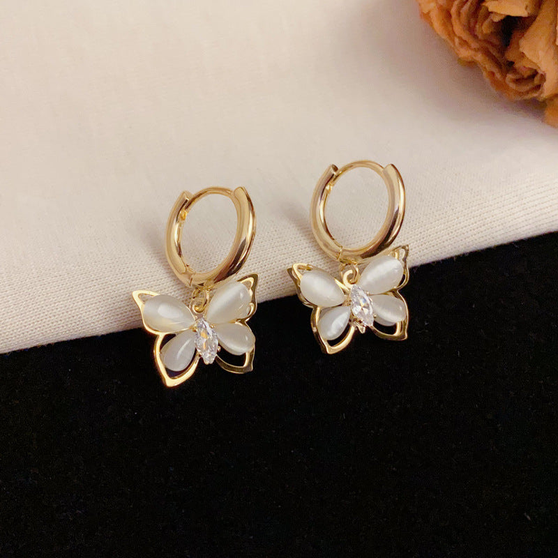 Luxury Zircon Butterfly Drop Earrings – Animal-Inspired Design