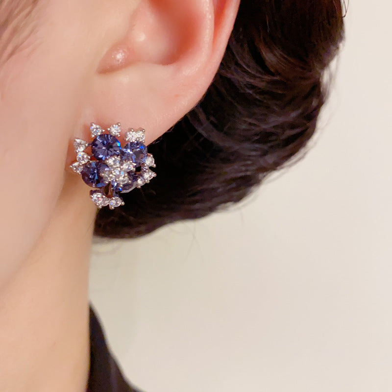 14K Gold-Plated Full Zircon Petal Earrings – Elegant Sparkling Design