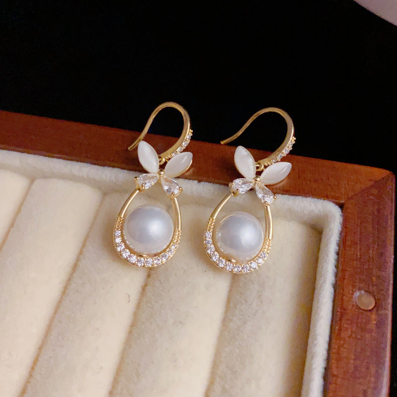 14K Gold-Plated Butterfly Pearl Waterdrop Earrings–Elegant Hook Design
