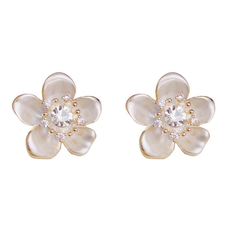 14K Gold-Plated Zircon Flower Stud Earrings – Elegant Floral Sparkle
