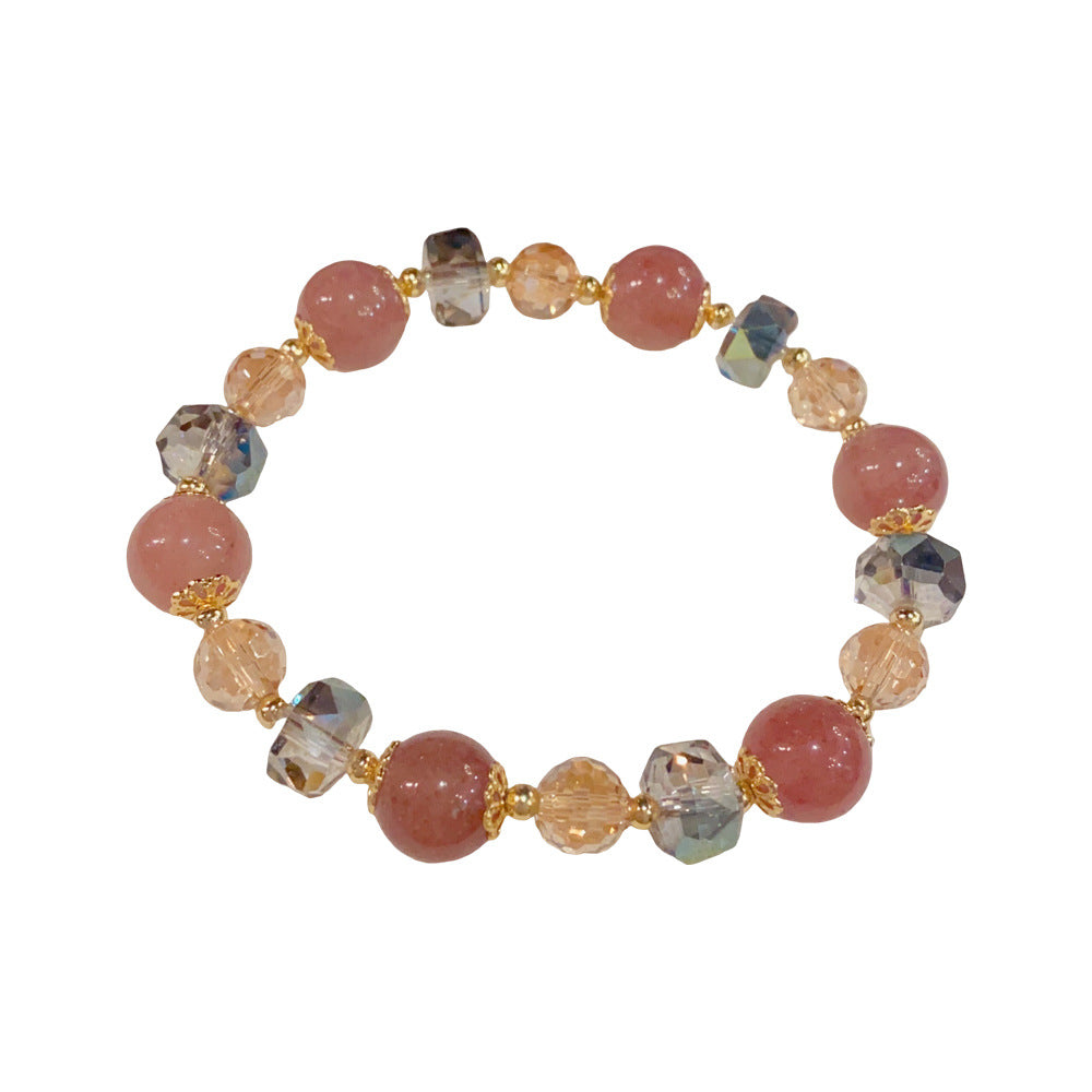 Eaioncol Strawberry Quartz Beaded Bracelet 14K Gold Plated