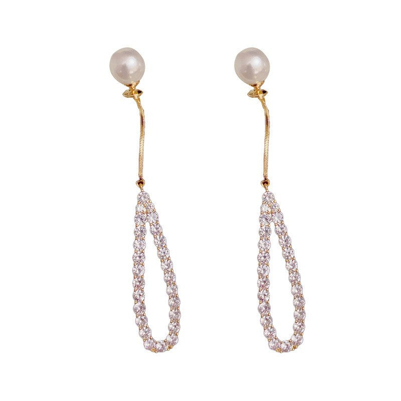 14K Gold-Plated Wear Pearl Waterdrop Hollow Earrings - Elegant Design
