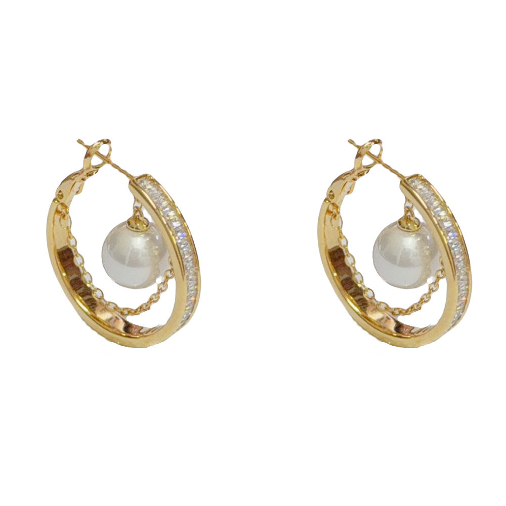 Eaioncol Geometric CZ Chain Hoop Earrings 14K Gold Silver Plated