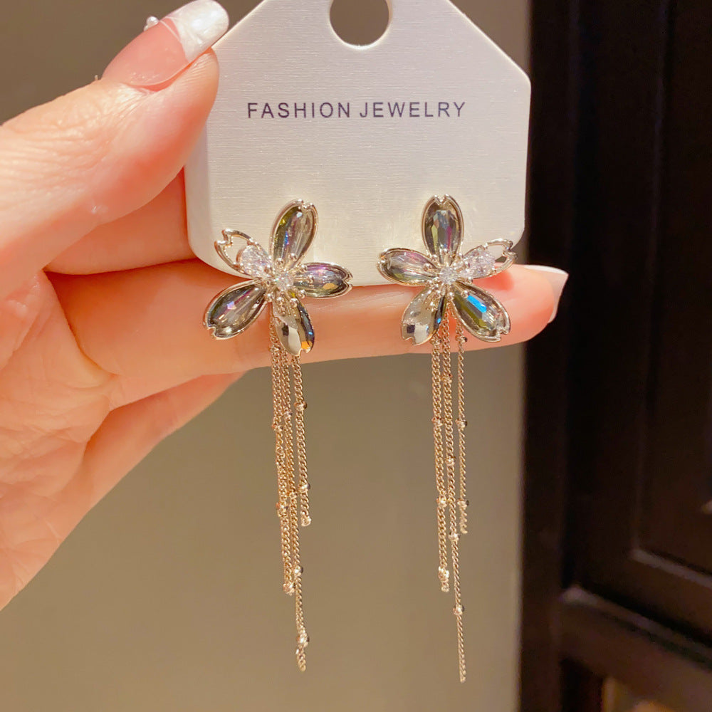 Eaioncol Bronze Petal Tassel Drop Earrings Gold