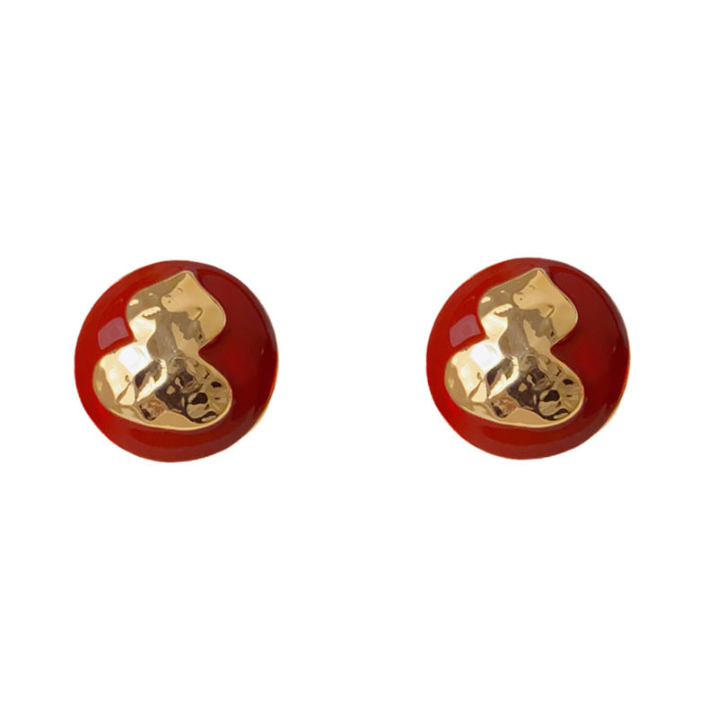 Luxury Gourd Circle Stud Earrings – Geometric Design