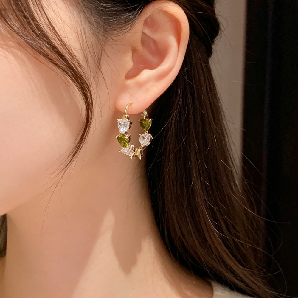 Eaioncol Two-Tone Heart CZ Hoop Earrings 14K Gold Plated
