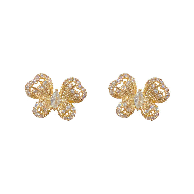 14K Gold-Plated Full Zircon Butterfly Stud Earring-Elegant Chic Design