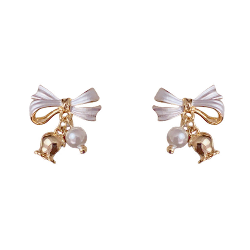 Luxury Bow & Lily of The Valley Stud Earrings – Elegant Floral Design