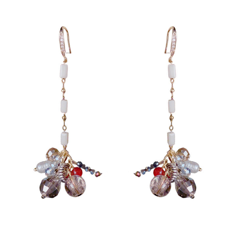 Elegant Handcrafted Beaded Tassel Drop Earrings – Geometric Design