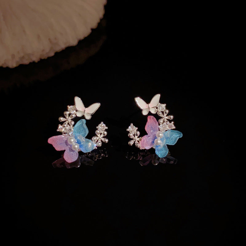 S925 Silver Iridescent Butterfly Stud Earrings – Elegant Design