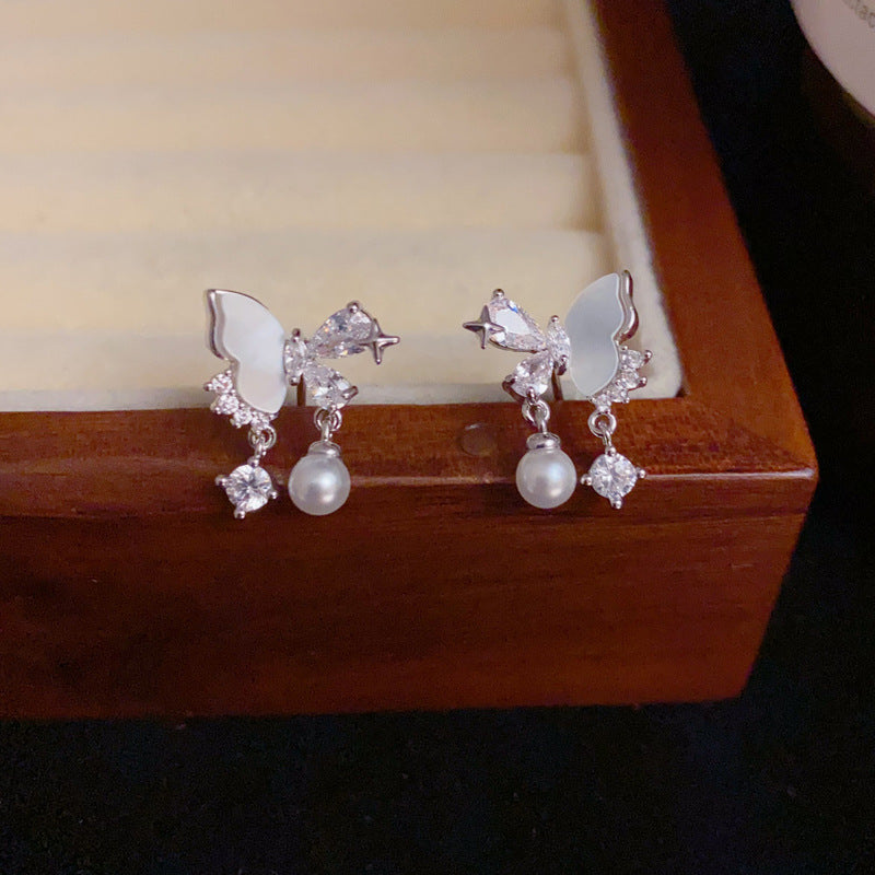 14K Gold-Plated Shell Butterfly Tassel Earrings– Elegant Dangle Design