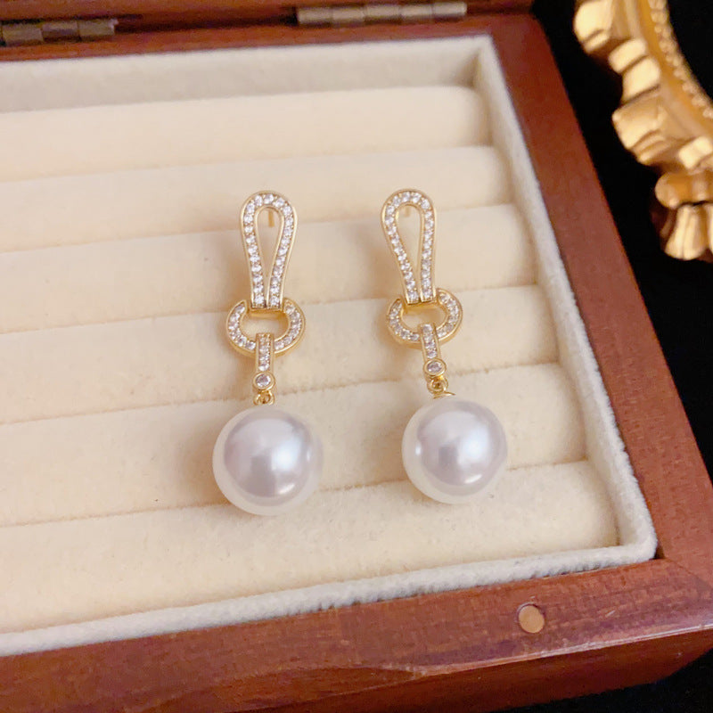 Luxury Zircon Geometric Pearl Tassel Drop Earrings – Elegant Design