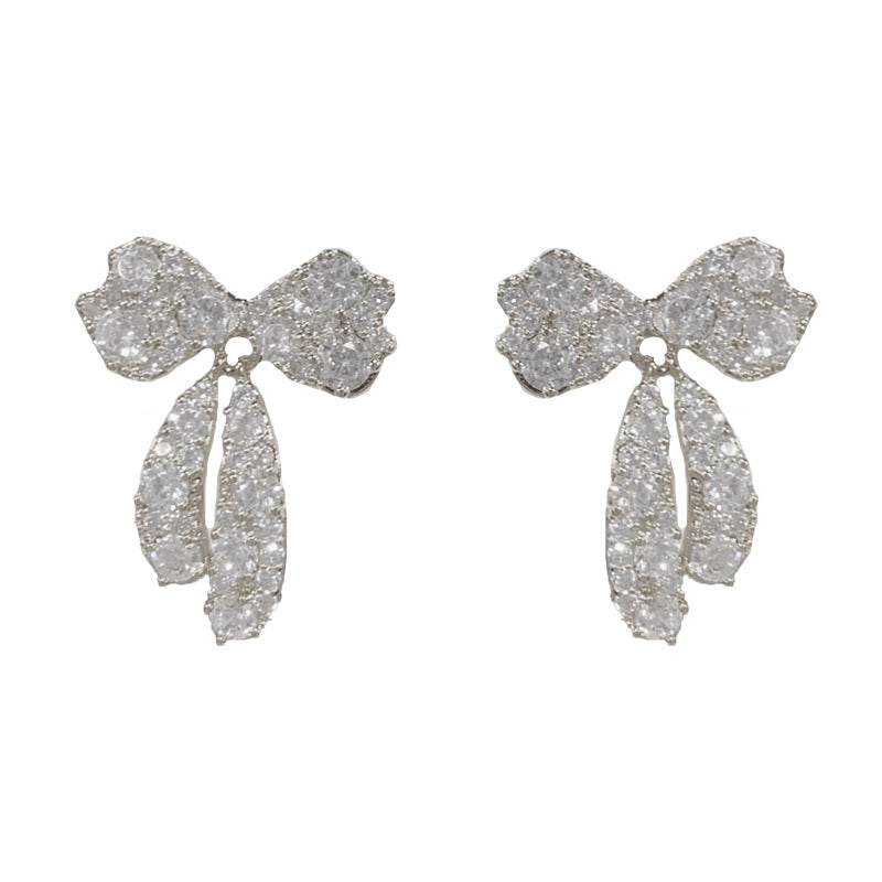 14K Gold-Plated Full Zircon Bow Drop Earrings –Delicate Sparkle Design