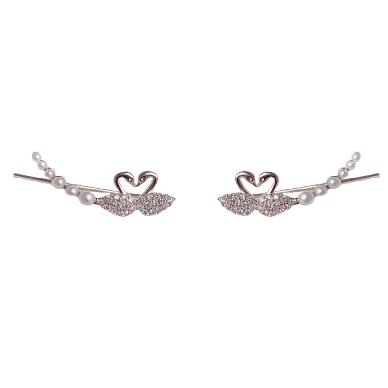 Luxury Zircon Swan Linear Ear Climber Earrings – Animal Design