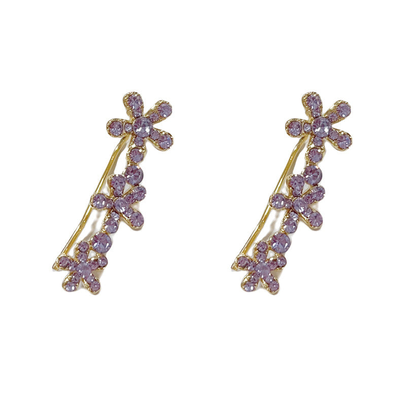 14K Gold-Plated Purple Zircon Flower Earrings – Elegant Floral Design