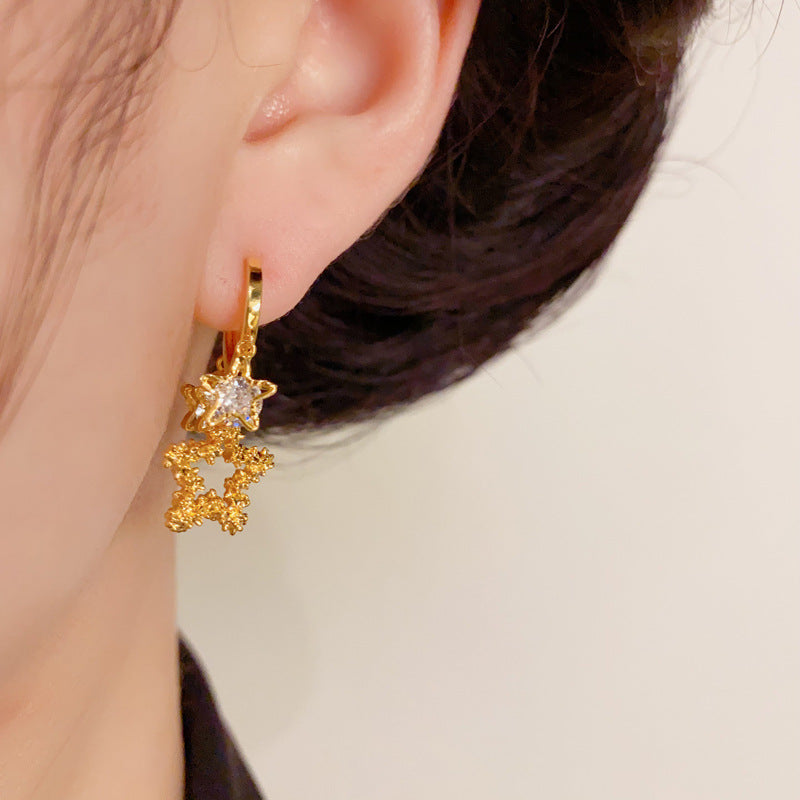 14K Gold Minimalist Metal Star Tassel Drop Earrings – Elegant Design