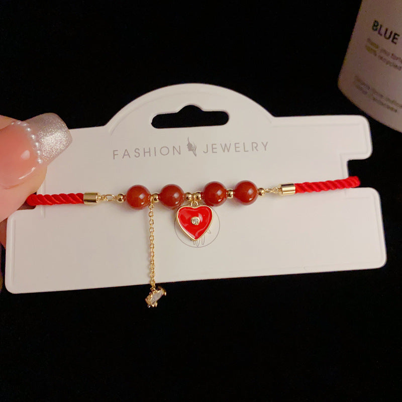 14K Gold-Plated Red Heart Bracelet - Elegant Minimalist Design