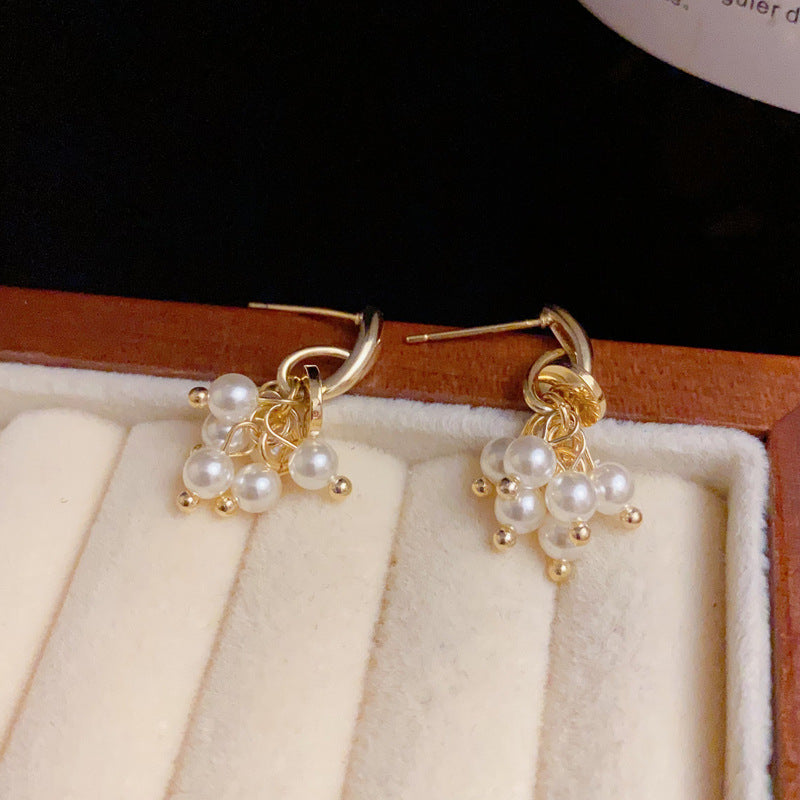 14K Gold-Plated Pearl Grape Tassel Earrings – Elegant Design