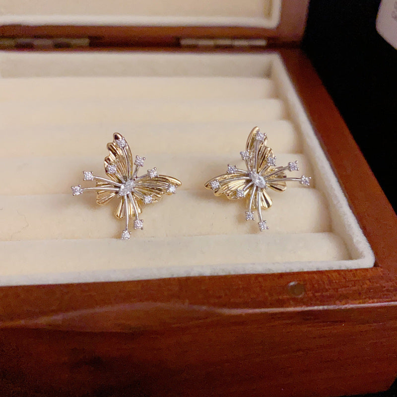 14K Gold-Plated Two-Tone Butterfly Stud Earrings -Elegant & Minimalist