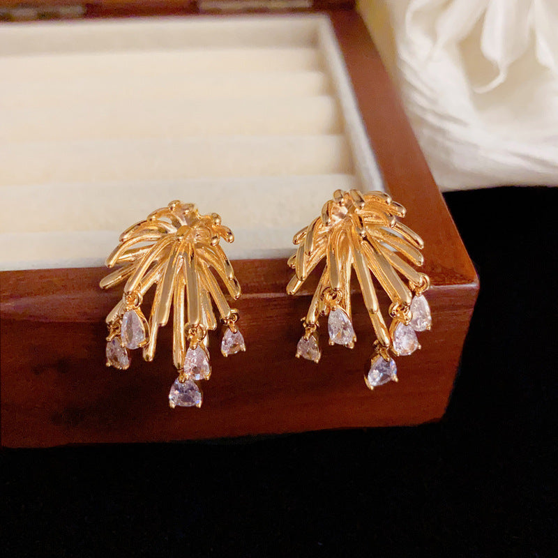 Elegant Metal Firework Zircon Teardrop Earrings – Geometric Design