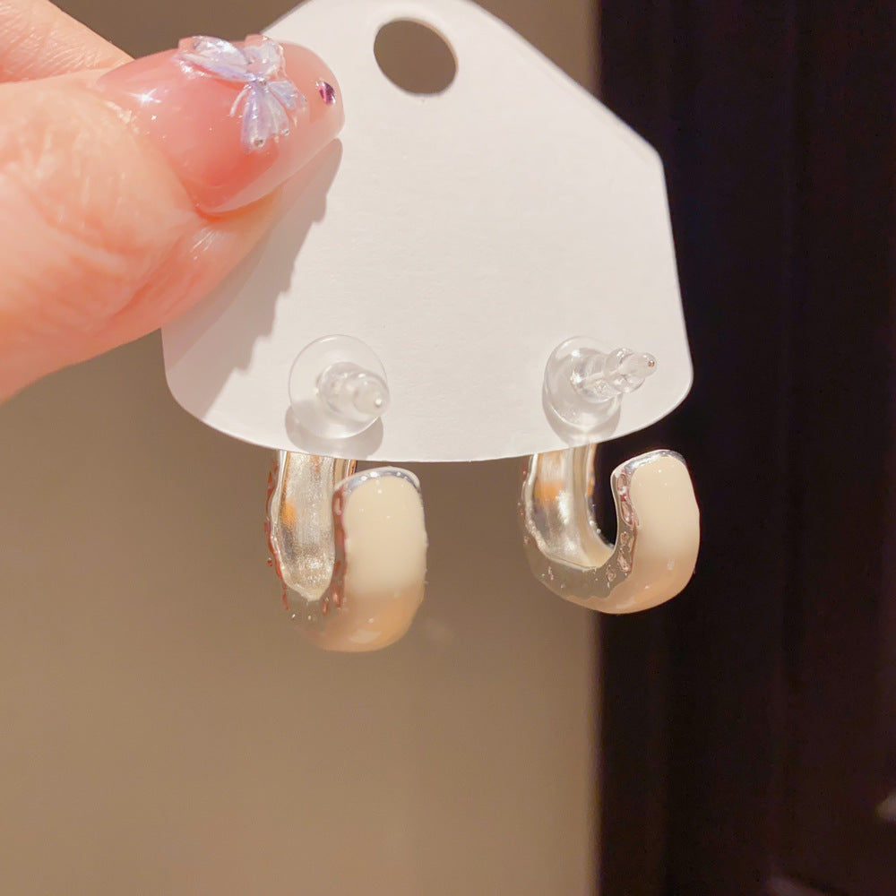 Eaioncol Enamel Geometric Hoop Earrings Gold