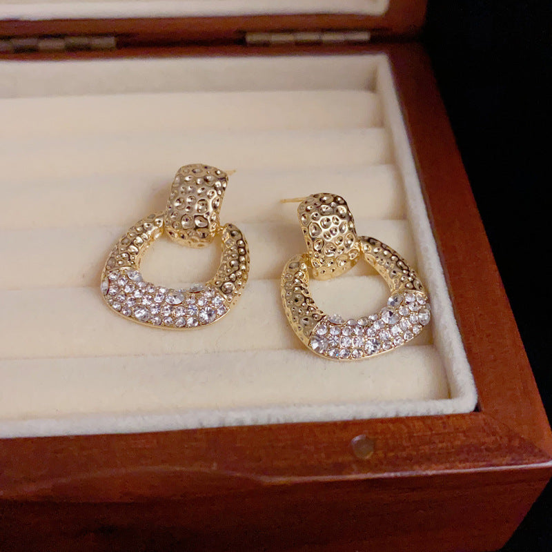 14K Gold-Plated Metal Diamond-Studded Square Earrings - Retro Elegance