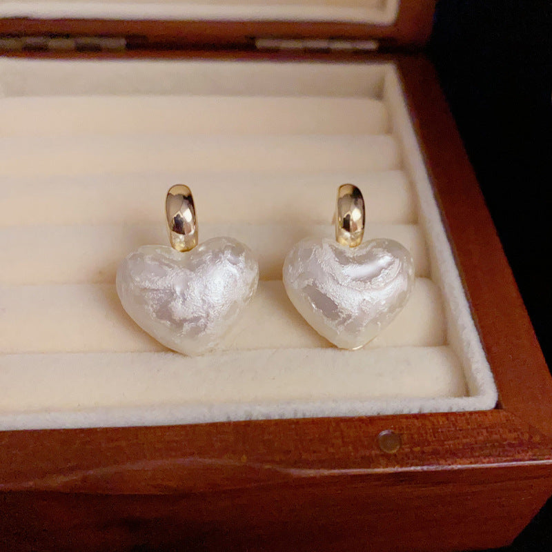 14K Gold-Plated Heart Cotton Pearl Earrings - Simple Elegance Design